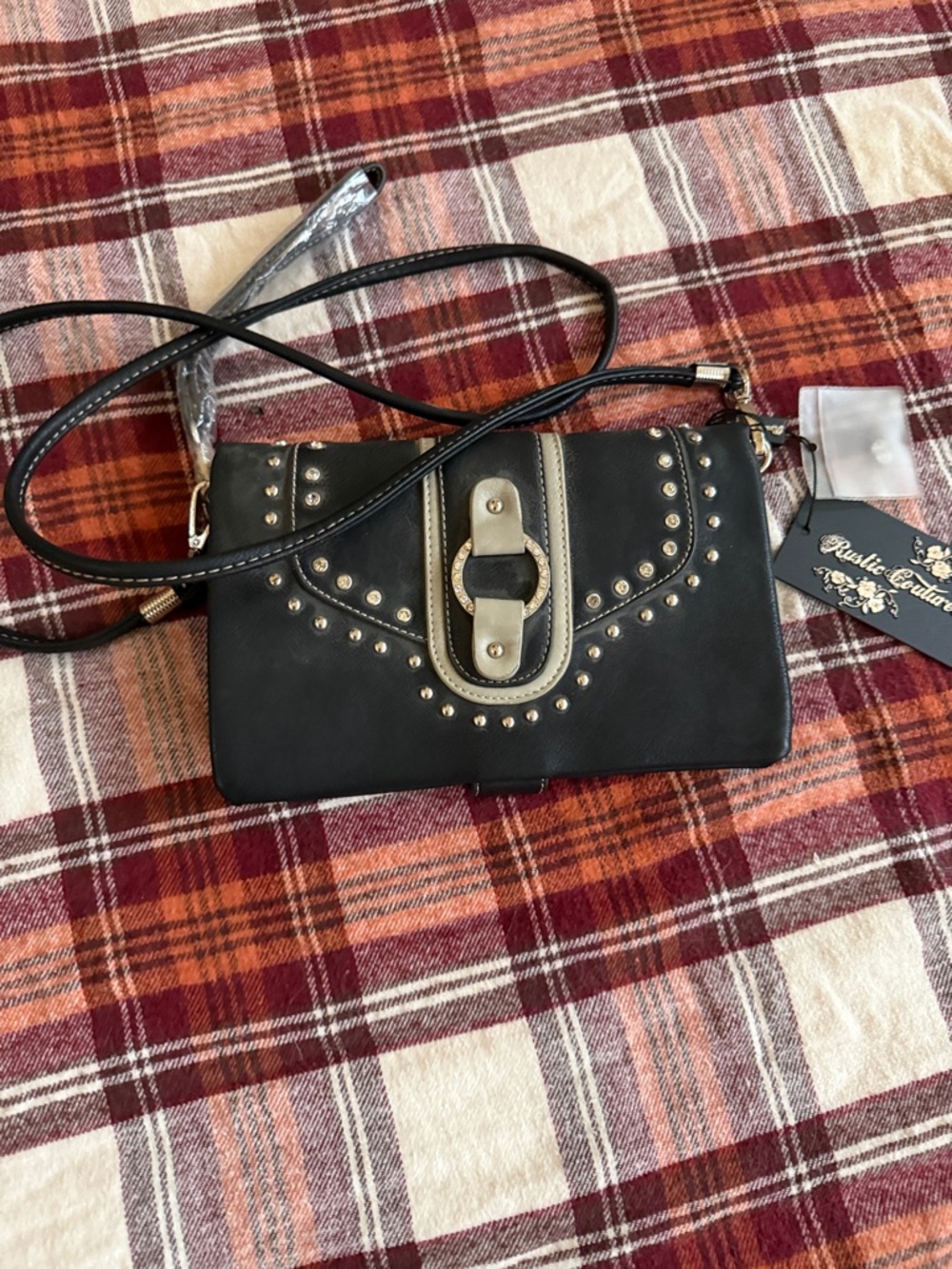 Black Studded Crossbody with Ring Clasp
